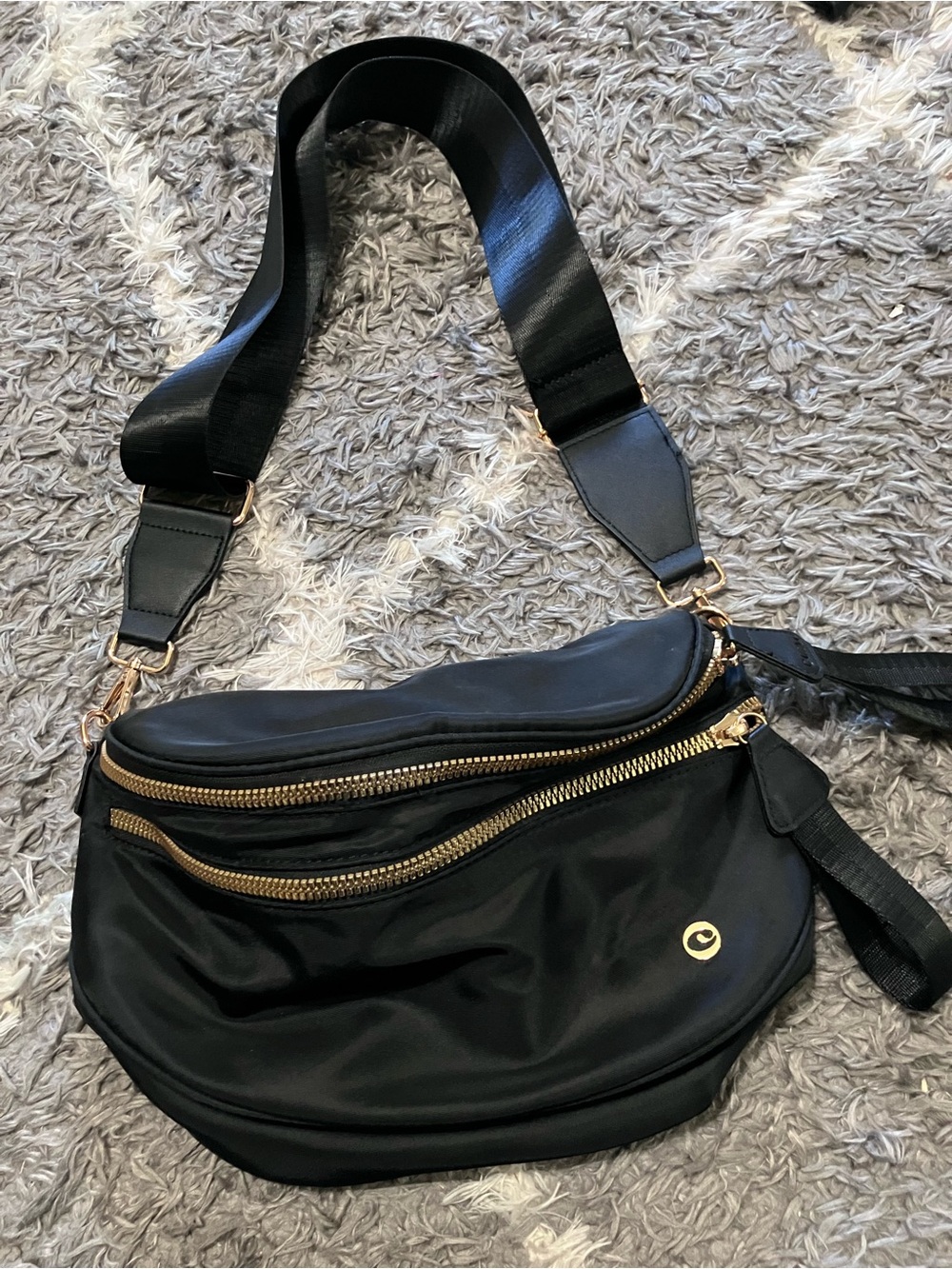 Black Crossbody Waist Bag with Gold Hardware